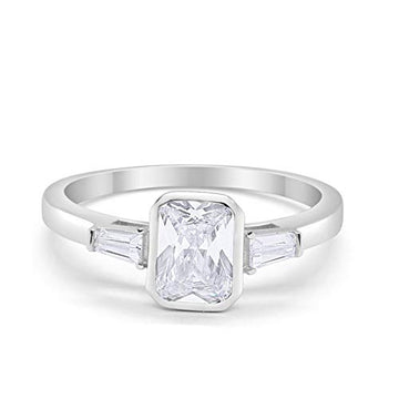 3-Stone Baguette Engagement Ring Simulated Cubic Zirconia 925 Sterling Silver